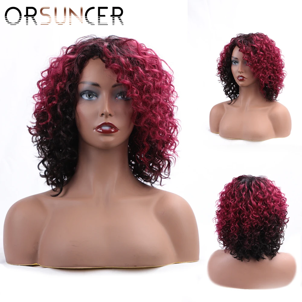 Wig Human-Hair-Wig Kinky Curly Machine-Made ORSUNCER Non-Remy-Hair Brazilian Black Women