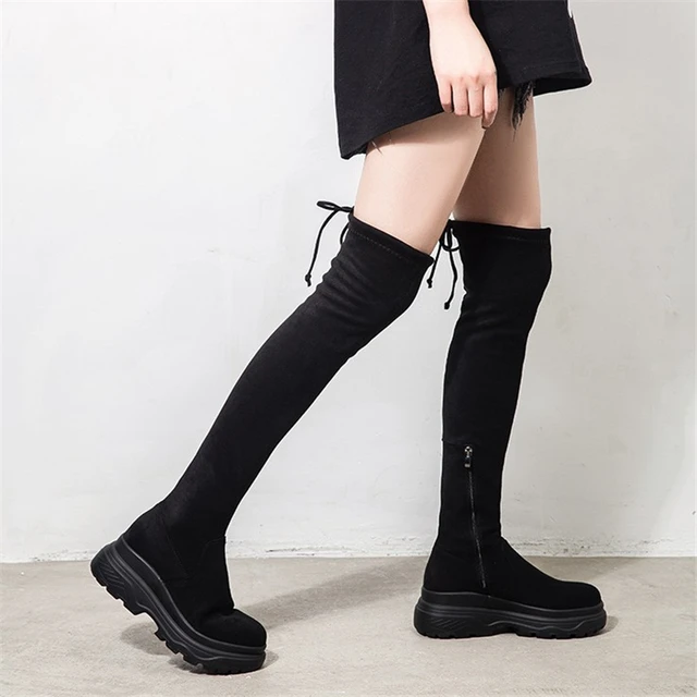 JIANBUDAN Platform wedge women's autumn thigh boots Winter plush over the knee boots Sexy Female stretch high heel boots 34-40 5