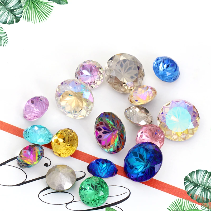 Round Rivoli Glue On Rhinestones 10mm Pointback Stones DIY Crafts Shiny Glass Strass High Quality K9 Crystals