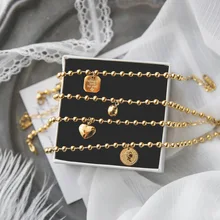 Yun ruo розовое золото цвет золотые бусины сердце квадратный браслет Мода для женщин подарок титановая сталь Ювелирные изделия никогда не выцветают Прямая S21