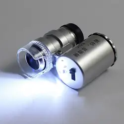 Портативный микроскоп 60x карманный мини-микроскоп Лупа Ювелирная Лупа стеклянная линза светодиодный светильник детектор денег лампа