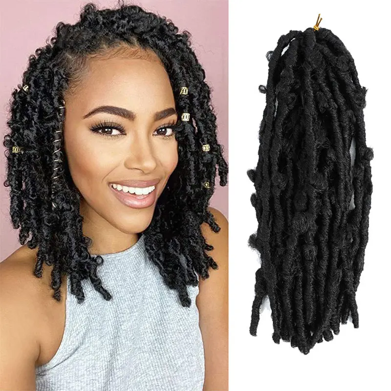 Extensiones de Cabello sintético con diseño de mariposa para mujer, extensiones de cabello sintético con diseño de diosa de ganchillo, hebras de 20/Paquete de 14 pulgadas, color negro Natural, BY195