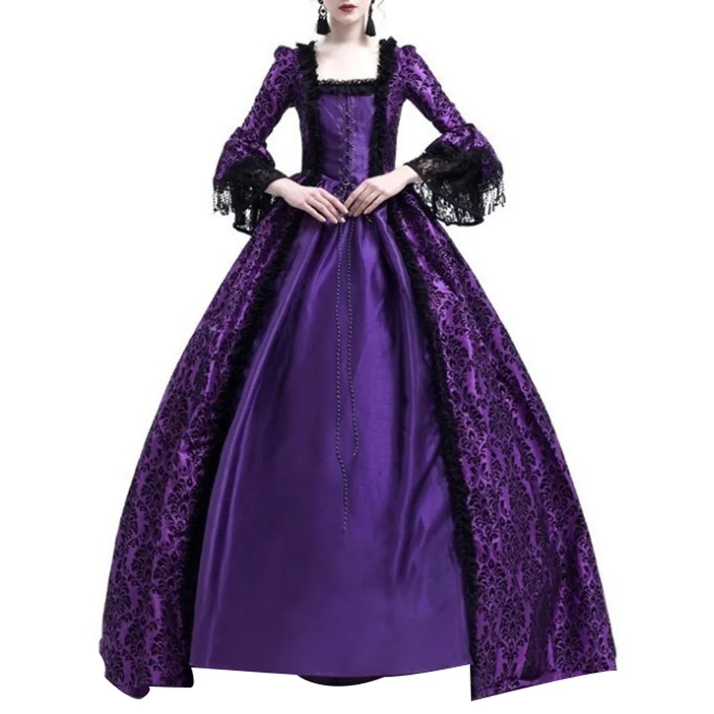 Medieval Dress Women Renaissance Queen Ball Gown Bell Sleeve Maxi Dress Halloween Lolita Cosplay Costume Long Dresses
