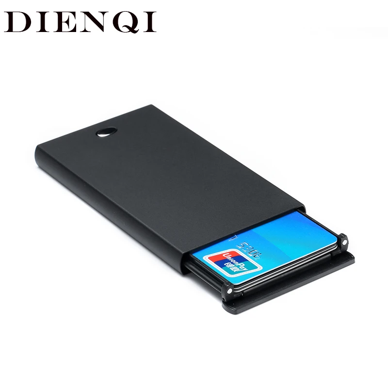 DIENQI Анти RFID визитница для мужчин Мини Auminium металлический автоматический всплывающий пропуск кошелек Бизнес держатель кредитной карты Карманный чехол