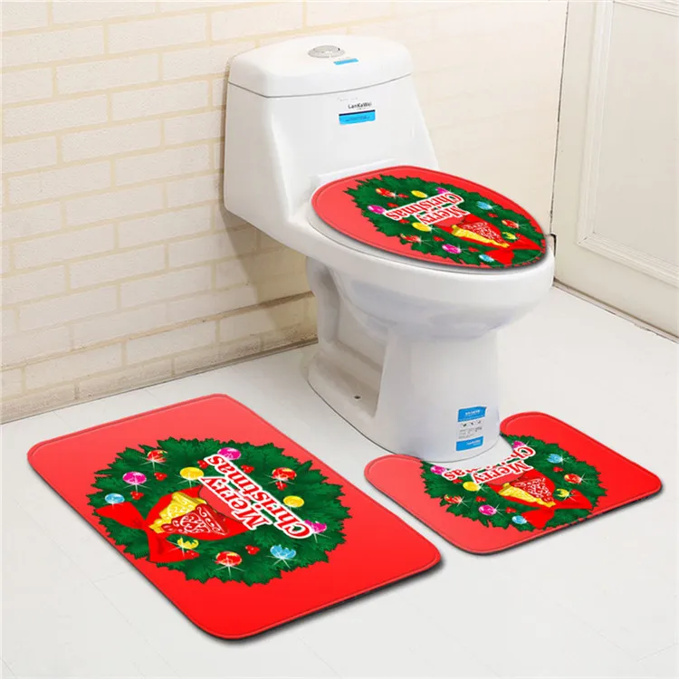 Free Shipping 3Pcs/set Christmas Red Bathroom Carpet Set Dywaniki Lazienkow Bath Mats Rug Tapete Banheiro Tapis Salle De Bain