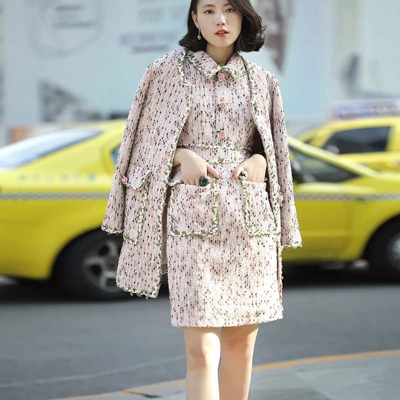 

Customized Dress Suits Flower Dress Two-piece Set Woman Luxury DEBUTANTE Formal Clothing Elegant Woolen Clothes