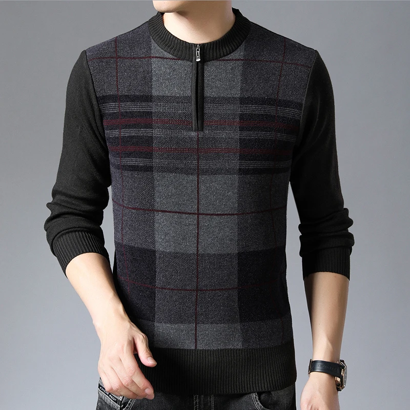 Новинка, модные брендовые мужские свитера, пуловер на молнии, Приталенный джемпер, вязанный шерстяной зимний Корейский стиль, повседневная одежда для мужчин