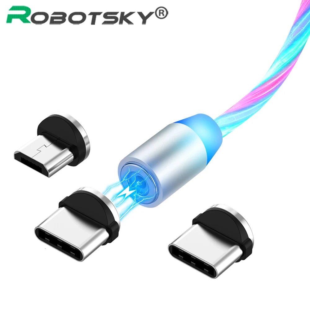 

LED Magnetic USB Cable Flowing Light Type-C Micro USB Fast Charging Wire Cord Magnet Charging For Huawei Xiaomi Mi Samsung S9 S8