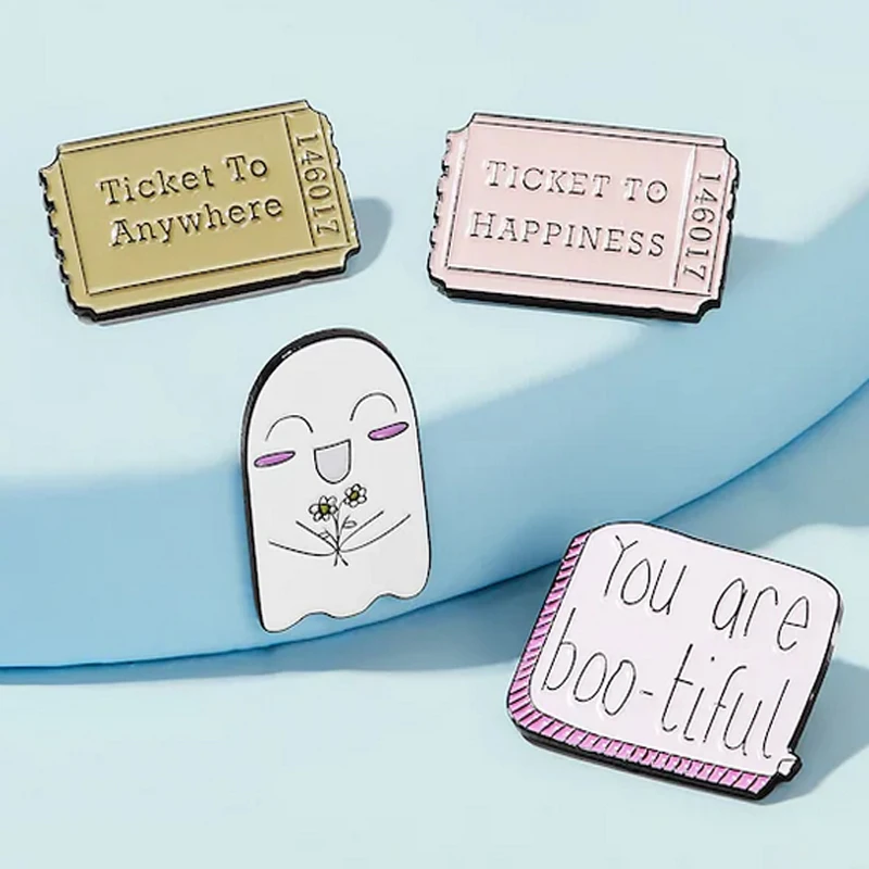 Best selling ticket flight anywhere harvest happy flowers smiley metal enamel pin YOU ARE TOO TIFUL simple lapel brooches | Украшения и