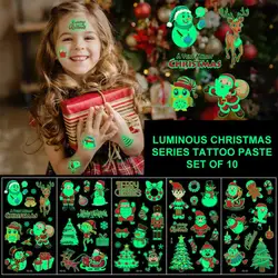 10Pcs Tattoo Stickers Luminous Waterproof Child Kid Temporary Tattoos Glow Paste For Children Body Art Christmas Sticker
