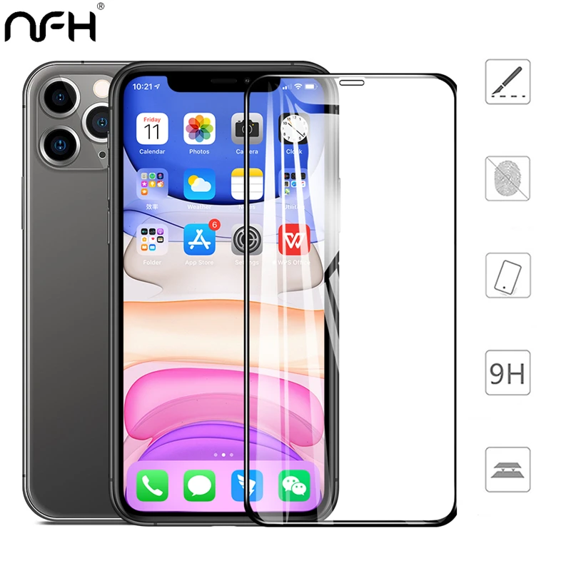 5PCS Full Cover Protective Glass For iPhone 11 Pro XS XR Max Black Screen Protector Tempered On X 8 Plus | Мобильные телефоны и