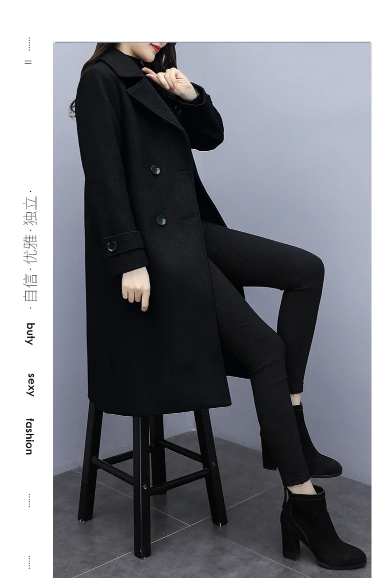 Autumn And Winter Woolen Jacket Women's Mid-length Korean-style Fashion Haze Blue Women's Woolen Overcoat Thicken