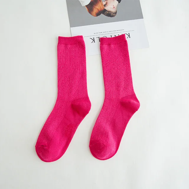 Solid color socks Ⅰ Middle tube Knitted Japanese Korea Loose Long Socks Women Pile Ins Soft Fashion girls Spring and Autumn longer Rose Red