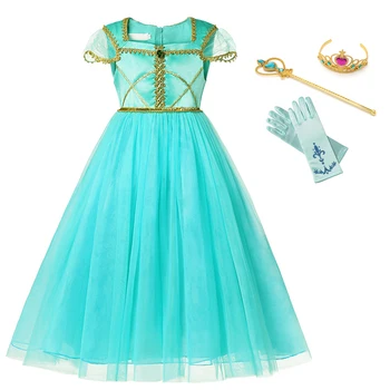 

VOGUEON New Luxury Sequins Girls Fancy Princess Dress Aladdin's Lamp Jasmine Cosplay Costume Kids For Christmas Halloween Party
