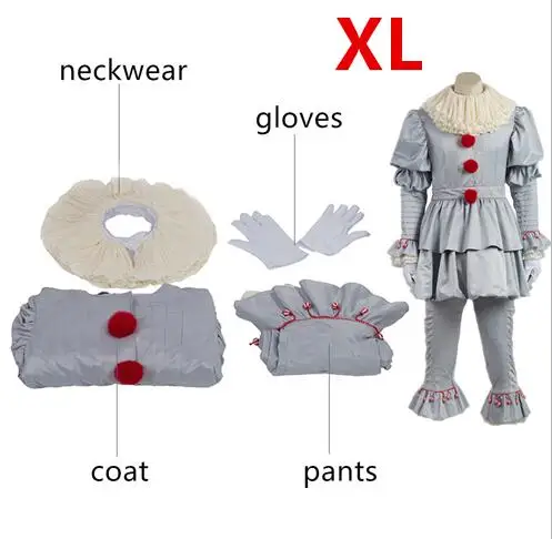 XL Одежда для клоуна в стиле ужасов, маска Стивен Кинга, костюм, одежда для Хэллоуина, принадлежности для костюмированной вечеринки, клоун - Цвет: XL