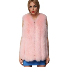 Новинка, зимний женский розовый меховой жилет, женская модная Роскошная тонкая куртка с v-образным вырезом из искусственного лисьего меха, парка, пальто из искусственного меха, PC107