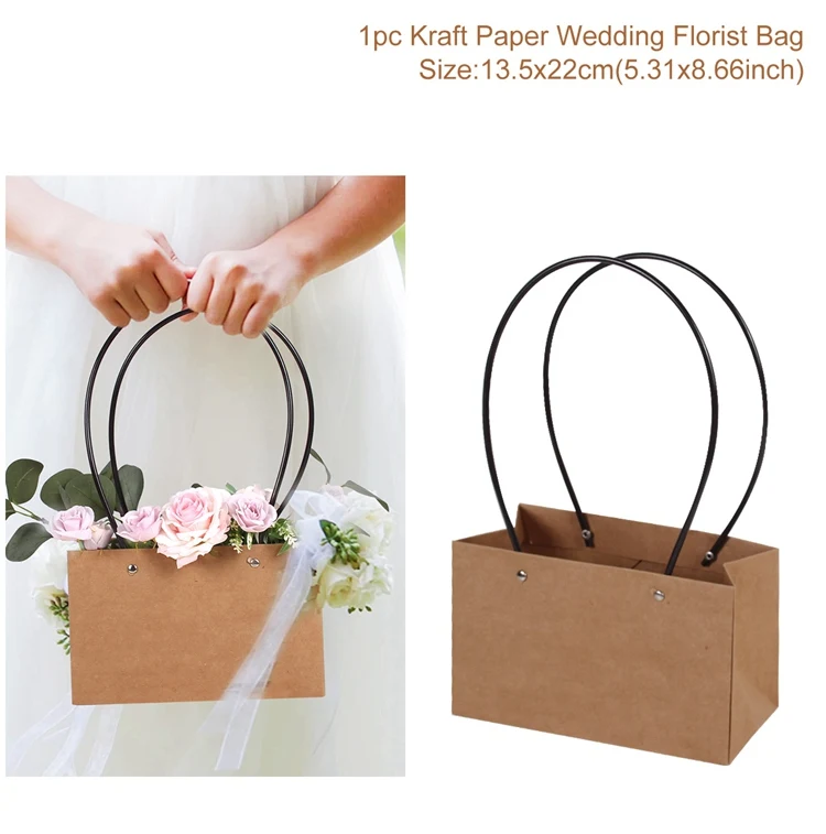 Kraft Paper Bag 1pc Huiran, водонепроницаемый крафт-бумажный пакет с ручками, сумочка, Цветочная коробка, День Святого Валентина, Свадебная вечеринка, Декор, цветочные розы, коробки - Цвет: Kraft Paper Bag 1pc