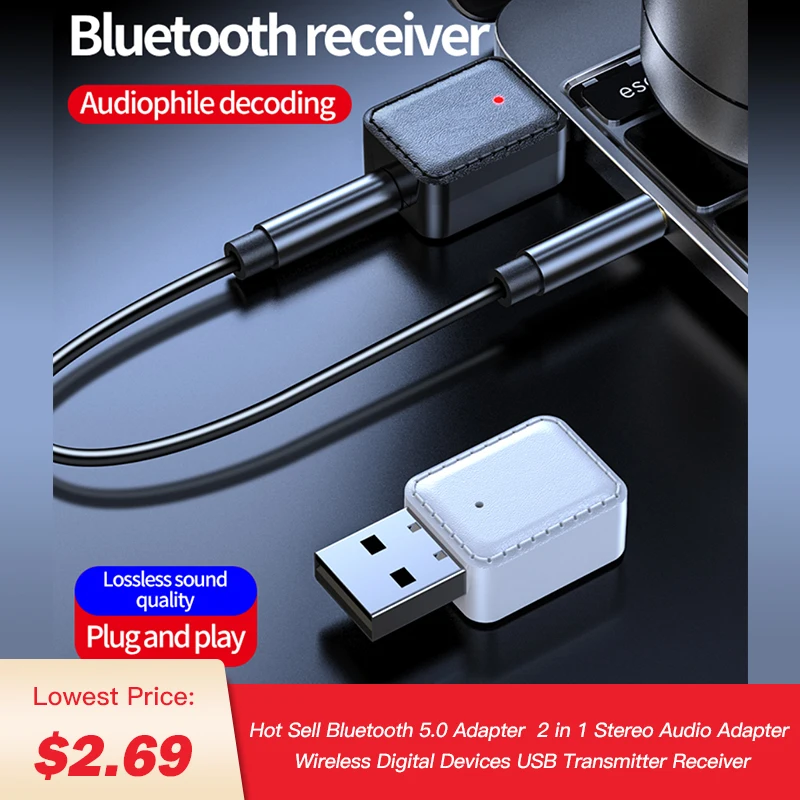 

Hot Bluetooth 5.0 Adapter USB Transmitter Receiver One-click Switching 2 in 1 3.5mm Stereo Audio Adapter Wireless Digital Device