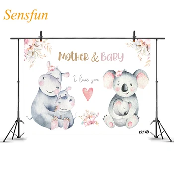 

LEVOO Baby Shower Backdrop Mommy Baby Hippo Koala Flowers Photo Studio Photo Backdrop Photography Background Photozone Vinyl