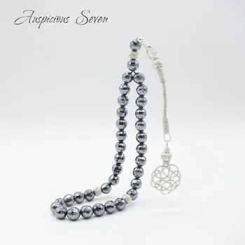 

Muslim Prayer Beads /Natural Terahertz 33 Tesbih/Crystal cut/ 1000 silver tassel / 10mm Beads/TDNS-012