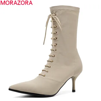 

MORAZORA 2020 autumn new fashion pointed toe women shoes pointed toe stiletto high heels lace up party shoes ankle boots