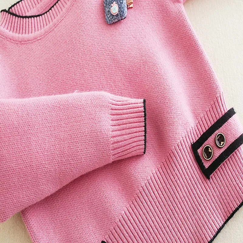 2 шт./компл. осень-зима Комплект одежды для девочек милый розовый вязаный свитер с круглым вырезом Топы+ костюм с юбкой трапециевидного силуэта для маленьких девочек От 3 до 8 лет