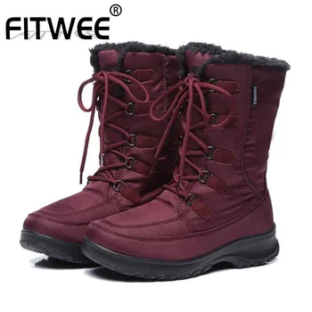 

FITWEE Lady Cross Strap Simple Keep Warm Snow Boots Thick Bottom Plush Fur Mid Calf Boots Brand High Quality Shoes Size 36-40