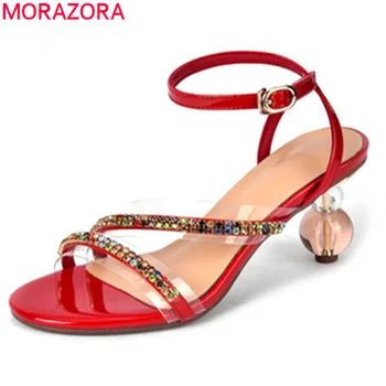 

MORAZORA 2020 big size 33-43 quality genuine leather sandals women party wedding shoes crystal strange high heel sandals woman
