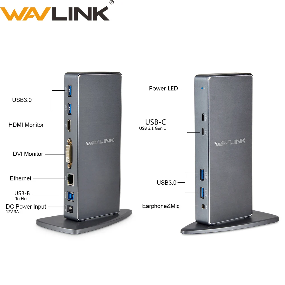 Wavlink USB 3,0 Универсальная док-станция для ноутбука из алюминиевого сплава двойной видео HDMI DVI Gigabit Ethernet расширение/зеркало видео режим