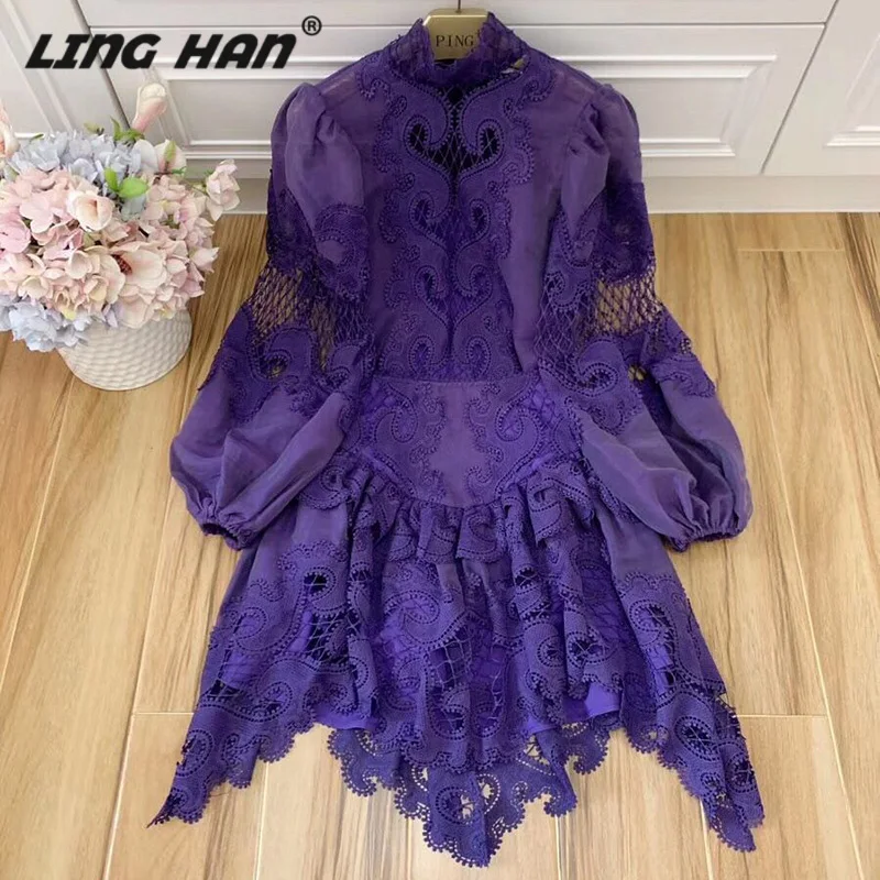 LINGHAN Sexy Hollow Out Borduren Zijde linnen Set vrouwen Boog Bladerdeeg Mouw Blouse + Fashion Mini Rok Designer Runway nieuwe LINGHAN Sexy Hollow Out Borduren Zijde linnen Set vrouwen Boog Bladerdeeg Mouw Blouse + Fashion Mini Rok Designer Runway nieuwe