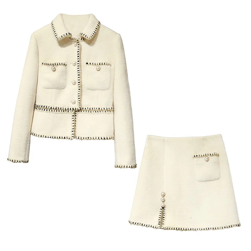 Luxe Rok Past Vrouwen Tweedelige Set Herfst Winter Tweed Office Dames Runway Designer Jas Tops EEN Lijn Mini Rok kleding Luxe Rok Past Vrouwen Tweedelige Set Herfst Winter Tweed Office Dames Runway Designer Jas Tops EEN Lijn Mini Rok kleding