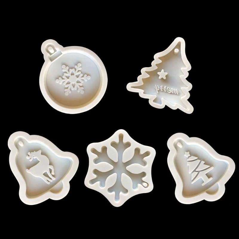 

5Pcs Epoxy Resin Mold Christmas Tree Elk Snowflake Pendant Casting Silicone Mold U4LE