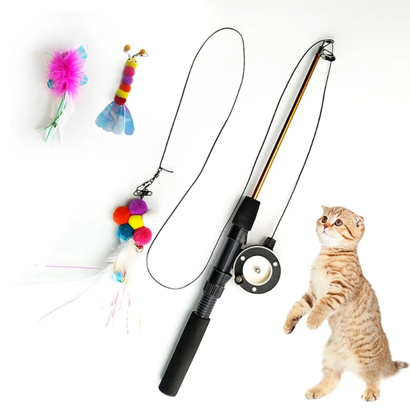 Домашние животные кошачья интерактивная игрушка Дразнилка для кошки палочка игрушка набор с бабочкой перо колокольчик замена 3 секции выдвижная штанга игрушка для домашних животных