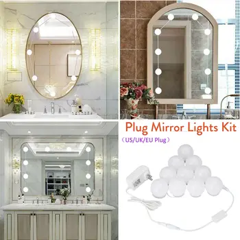 

Makeup Mirror LED Light Bulb Hollywood Vanity Lights Stepless Dimmable Wall Lamp 10 Bulbs Kit for Dressing Table USB US EU Plug