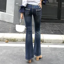 Женские джинсы, тонкие осенние, средняя талия сплошной цвет, женские джинсы с вырезами, 18