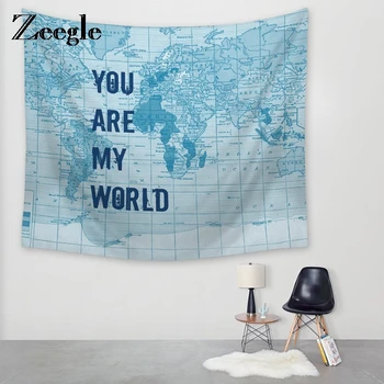 

Zeegle World Map Pattern Tapestry Wall Hanging Polyester Bedspread Throw Blanket Curtain Beach Mats Textiles Home Decoration