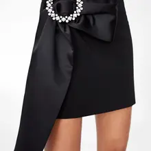 Летняя короткая женская мини-юбка с высокой талией и бантом из черных бриллиантов MF915