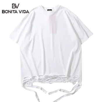 

Bonita Vida Hole Loose Oversize Hip Hop T Shirt Men 2020 Summer Solid Harajuku Style Cotton Short Sleeve Tops Tee Streetwear