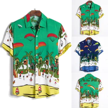 

Mens Ethnic Short Sleeve Casual Cotton Linen Printing Hawaiian Shirt Blouse Button Pocket Shirts M-3XL camisa masculina camisas