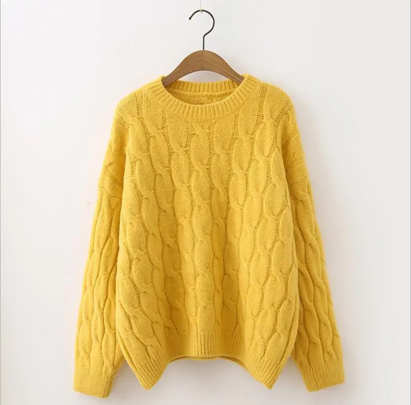 Baharcelin женские зимние вязаные свитера-пуловеры Повседневный свободный свитер со жгутами топы теплый толстый джемпер Топы - Цвет: yellow