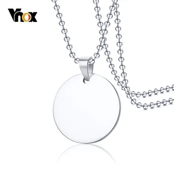 

Vnox Stainless Steel Round Dog Tag Women Men Necklaces Unisex Simple Casual Pendant with 24" Beads Chain