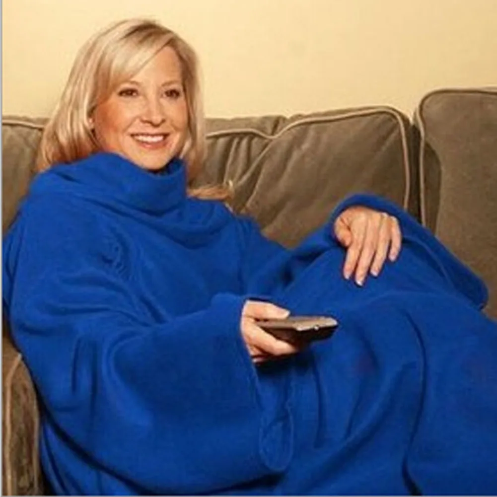 

Women Men Warm Soft Coral Fleece Cuddle Snuggle Blanket with sleeves family winter warm wool blanket robe shawl with sleeves