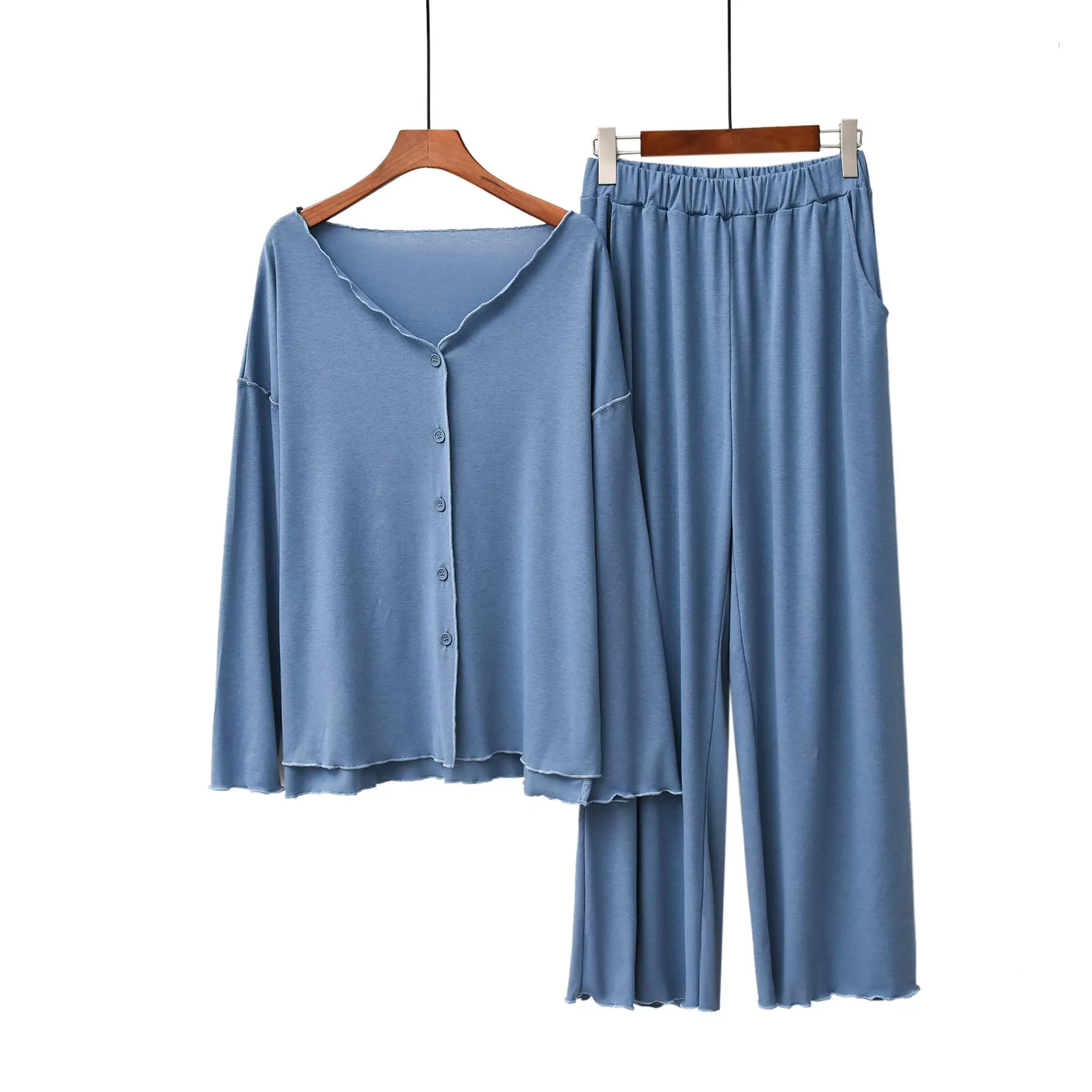 Хлопковая пижама размера плюс женская домашняя пижама одежды Женская 1187 - Цвет: Blue