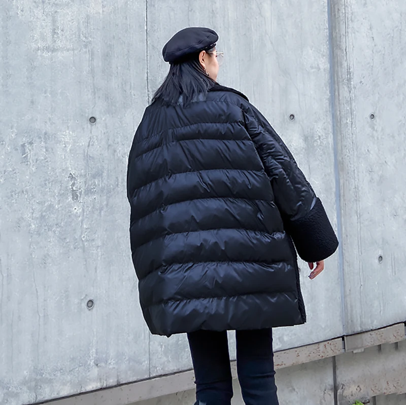[EAM] Imitate Lambswool Big Size Cotton-padded Coat Long Sleeve Loose Fit Women Parkas Fashion New Autumn Winter 1N101