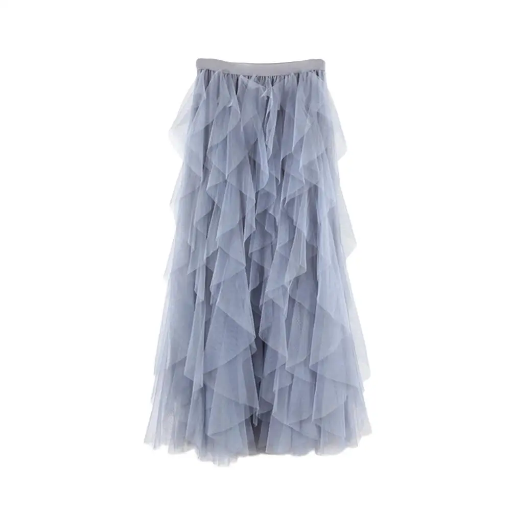 Gray Тюль женские юбки в стиле casual женские удобные Тюль Высокая талия плиссированные юбка-пачка женские миди юбки Faldas, Jupe, Femmle - Цвет: Gray