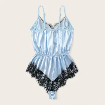 

Women Deep V Lace Onesies Sexy Lace Lingeries Satin Stitching Underwear Bodusuit Pajamas New Arrived
