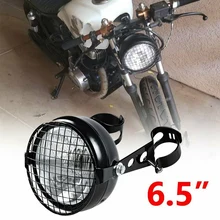 Retro Vintage motocicleta Universal Montaje Lateral 35W 6,5 pulgadas faro transparente Cafe Racer con rejilla + Kit de soporte