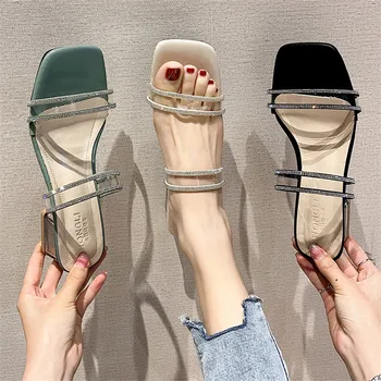 

Med Slippers Casual Rubber Flip Flops Shoes Slipers Women Glitter Slides Square heel Luxury Hawaiian 2020 Jelly Summer Block