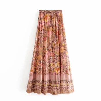 

Vintage women flower print long skirts 2020 summer fashion ladies elegant patchwork skirt female holiday casual girls chic skirt