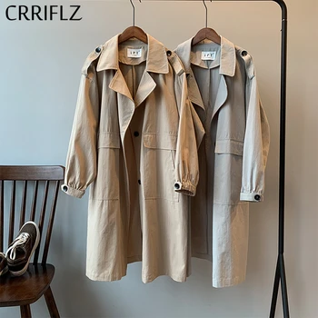 

Spring Medium Long Trench Coat Women Casual Big Pocket Trench Outwear 2020 New CRRIFLZ